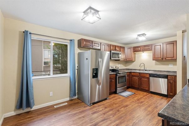 Interior, Kitchen, Stainless Steel Appliances, Wood Texture Flooring