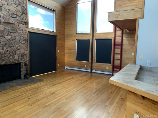 Empty room, Fireplace, Interior, Stone Walls, Wood Texture Flooring, Wooden Walls