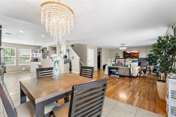 Chandelier, Dining room, Interior, Living room, Recessed Lighting, Wood Texture Flooring