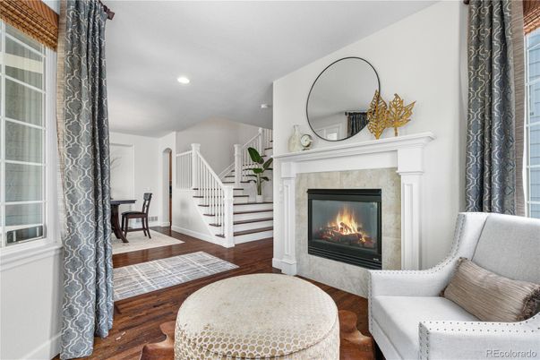 Fireplace, Interior, Recessed Lighting, Wood Texture Flooring