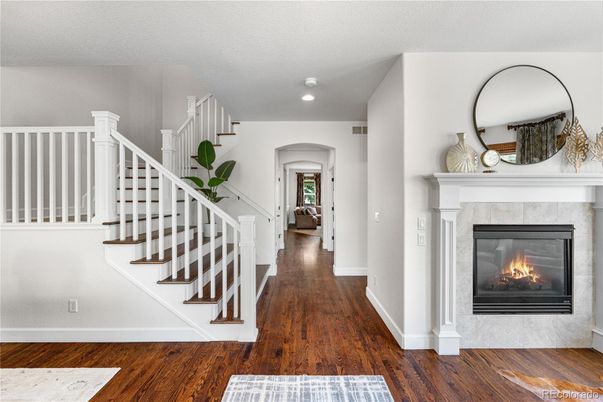Fireplace, Interior, Recessed Lighting, Wood Texture Flooring