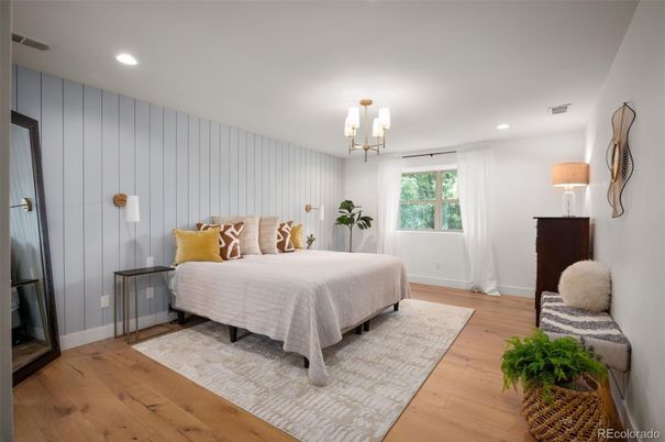 Bedroom, Interior, Recessed Lighting, Wood Texture Flooring