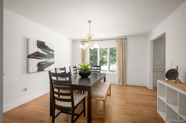 Dining room, Interior, Pendant Lights, Wood Texture Flooring