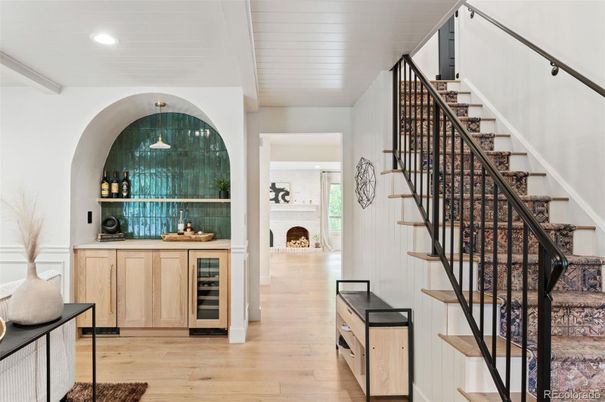 Fireplace, Interior, Recessed Lighting, Wood Texture Flooring