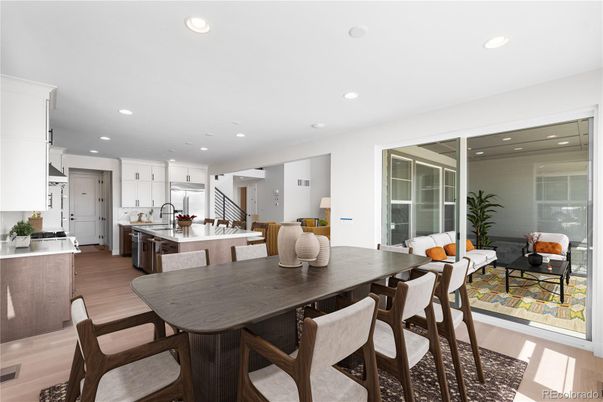 Dining room, Interior, Kitchen, Recessed Lighting, Wood Texture Flooring