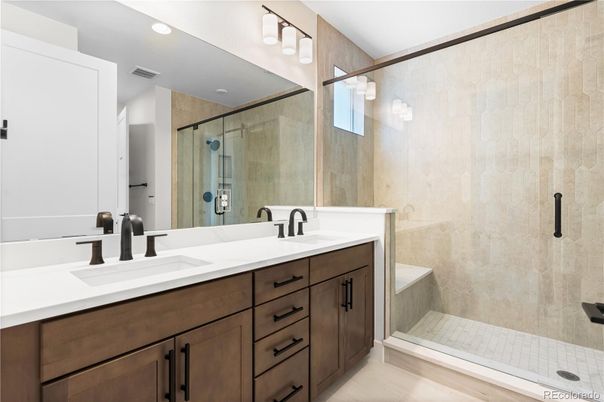 Bathroom, Dual Sink Vanities, Glass Shower, Interior, Recessed Lighting