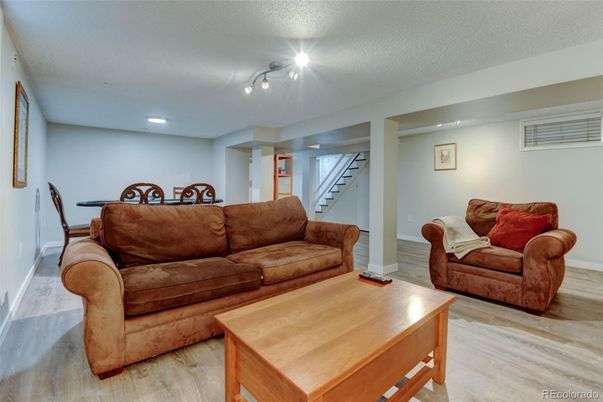 Dining room, Interior, Living room, Recessed Lighting, Wood Texture Flooring