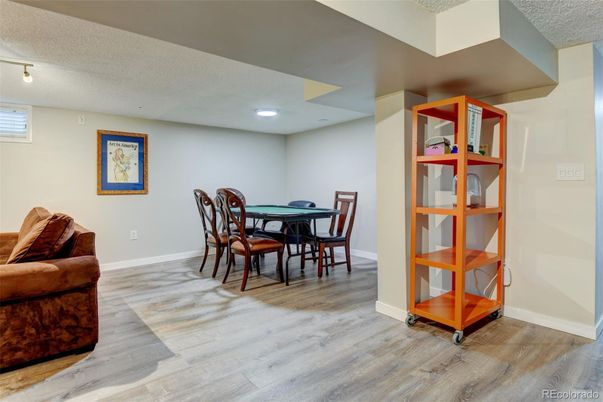 Dining room, Interior, Recessed Lighting, Wood Texture Flooring