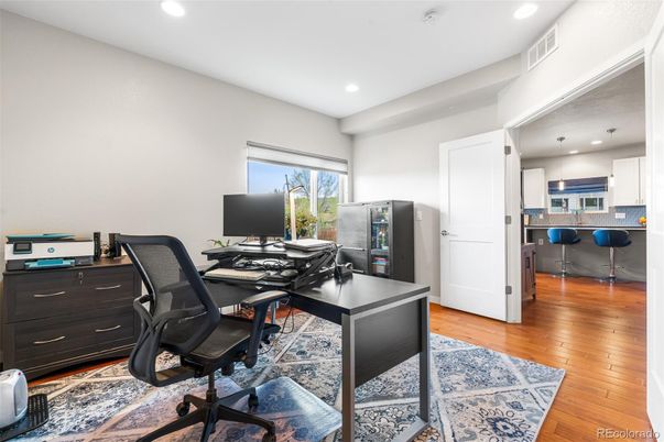 Home Office, Interior, Recessed Lighting, Wood Texture Flooring