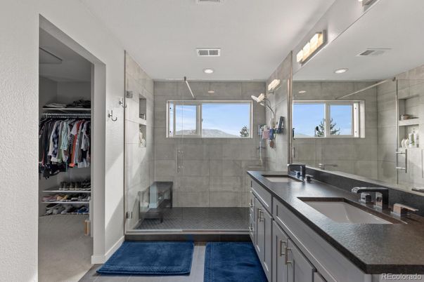 Bathroom, Dual Sink Vanities, Glass Shower, Interior, Recessed Lighting, Walk-in Closets