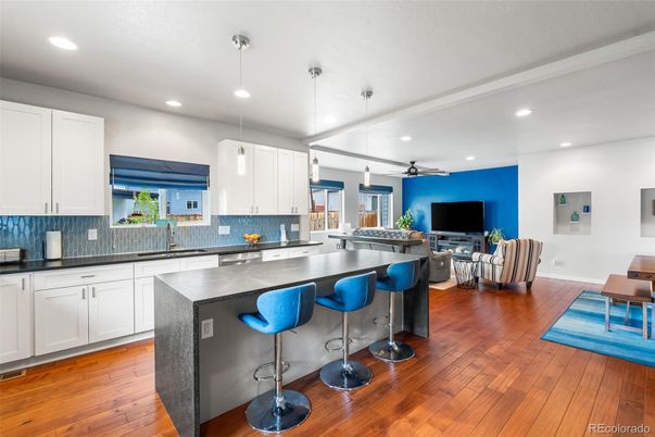 Interior, Kitchen, Pendant Lights, Recessed Lighting, Wood Texture Flooring