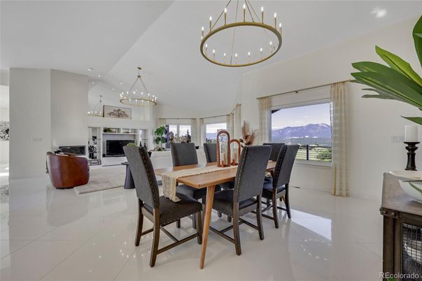 Dining room, Fireplace, Interior, Pendant Lights, Recessed Lighting