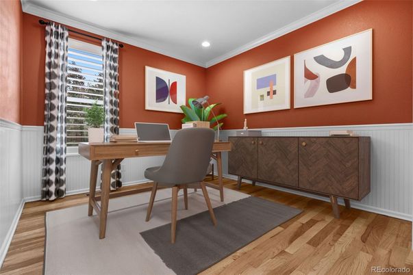 Home Office, Interior, Recessed Lighting, Wood Texture Flooring