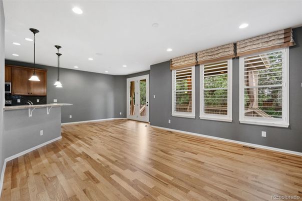 Empty room, Interior, Pendant Lights, Recessed Lighting, Wood Texture Flooring