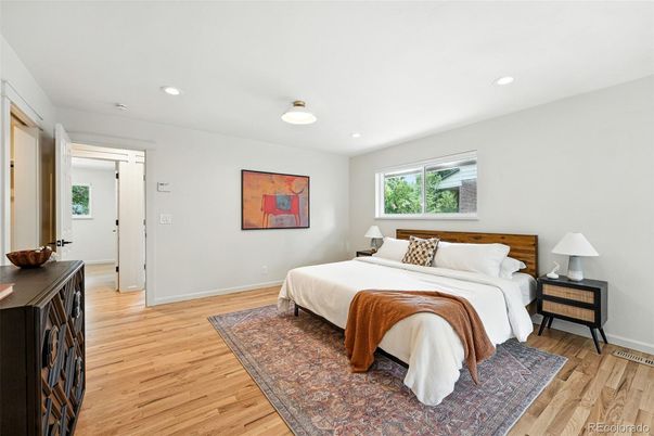 Bedroom, Interior, Recessed Lighting, Wood Texture Flooring