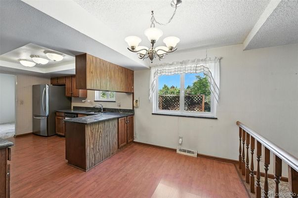 Chandelier, Interior, Kitchen, Wood Texture Flooring
