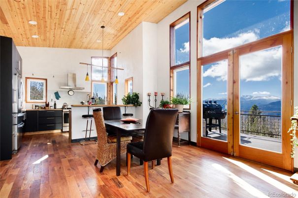 Dining room, Interior, Pendant Lights, Recessed Lighting, Wooden Ceilings, Wood Texture Flooring