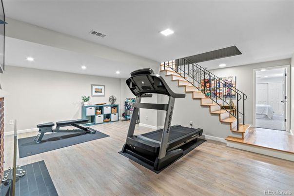 Fitness Equipment, Interior, Recessed Lighting, Wood Texture Flooring