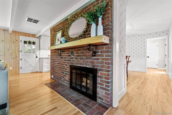 Fireplace, Interior, Stone Walls, Wood Texture Flooring, Wooden Walls