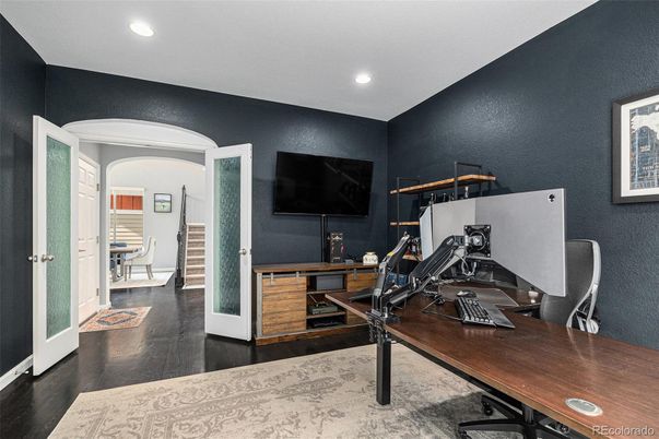 Home Office, Interior, Recessed Lighting, Wood Texture Flooring