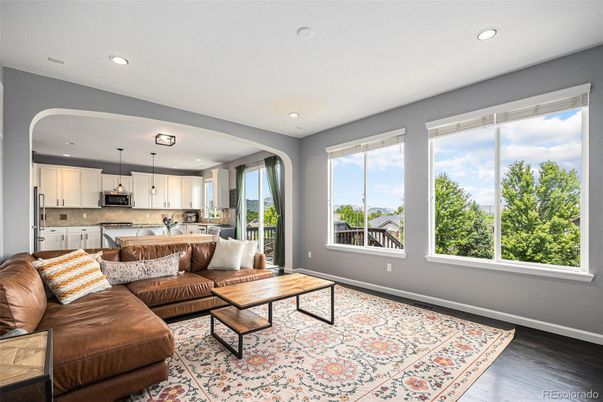 Interior, Kitchen, Living room, Pendant Lights, Recessed Lighting, Wood Texture Flooring