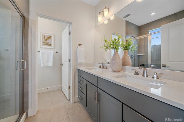 Bathroom, Dual Sink Vanities, Glass Shower, Interior, Recessed Lighting