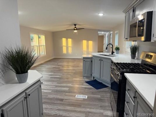 Interior, Kitchen, Recessed Lighting, Wood Texture Flooring