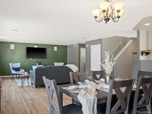 Chandelier, Dining room, Interior, Living room, Recessed Lighting, Wood Texture Flooring