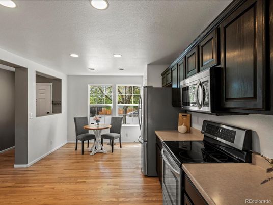 Dining room, Interior, Kitchen, Recessed Lighting, Wood Texture Flooring