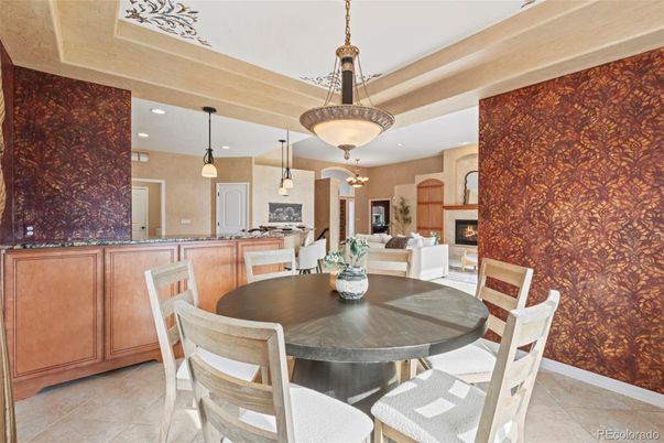 Dining room, Fireplace, Interior, Living room, Pendant Lights, Recessed Lighting