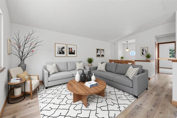 Dining room, Interior, Living room, Pendant Lights, Wood Texture Flooring