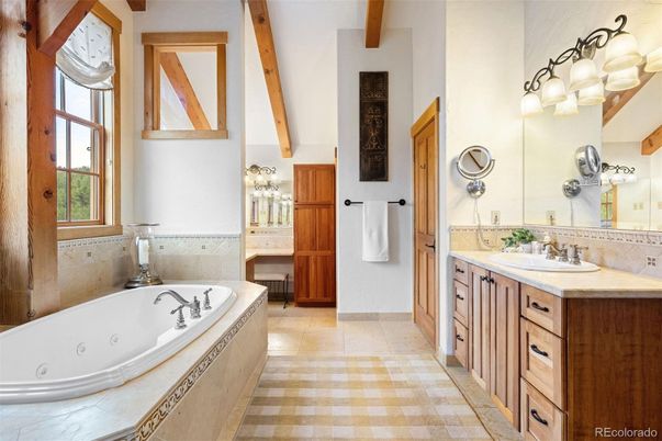Bathroom, Dual Sink Vanities, Interior, Wooden Beams