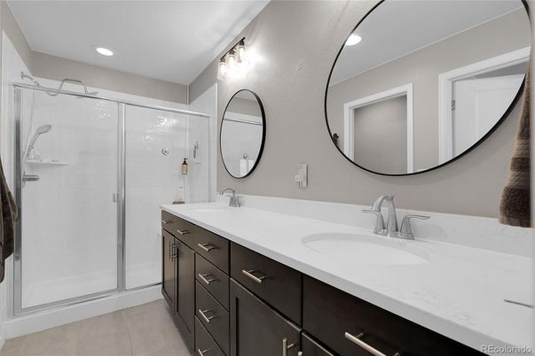 Bathroom, Dual Sink Vanities, Glass Shower, Interior, Recessed Lighting