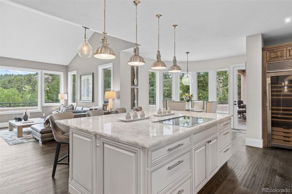 Dining room, Interior, Kitchen, Living room, Pendant Lights, Recessed Lighting, Wood Texture Flooring
