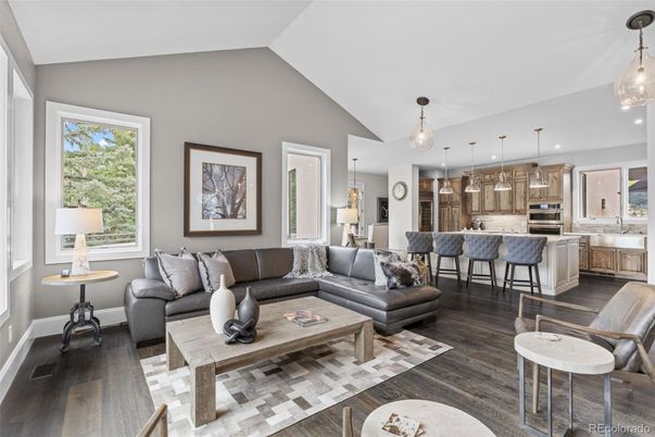 Interior, Kitchen, Living room, Pendant Lights, Recessed Lighting, Stainless Steel Appliances, Wood Texture Flooring
