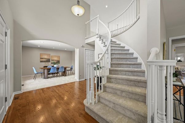 Dining room, Interior, Pendant Lights, Recessed Lighting, Wood Texture Flooring
