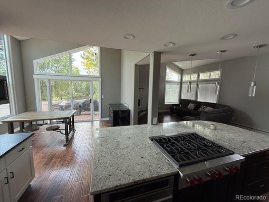 Dining room, Interior, Kitchen, Living room, Pendant Lights, Recessed Lighting, Wood Texture Flooring