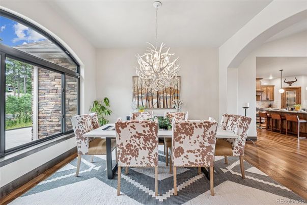 Dining room, Interior, Kitchen, Pendant Lights, Wood Texture Flooring