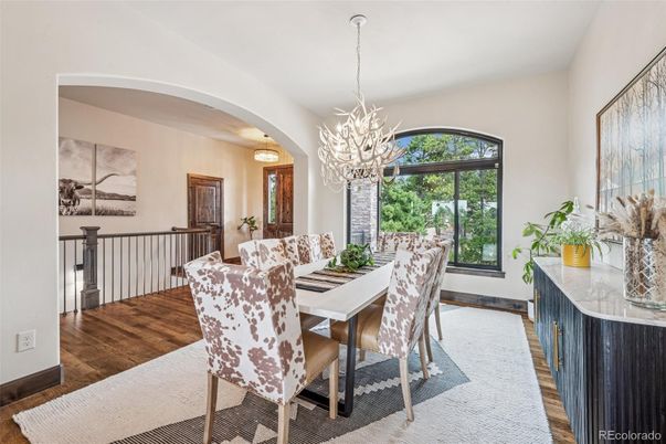 Chandelier, Dining room, Interior, Wood Texture Flooring