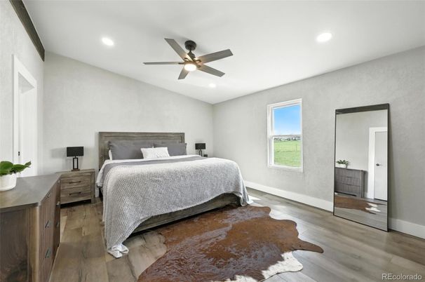 Bedroom, Interior, Recessed Lighting, Wood Texture Flooring