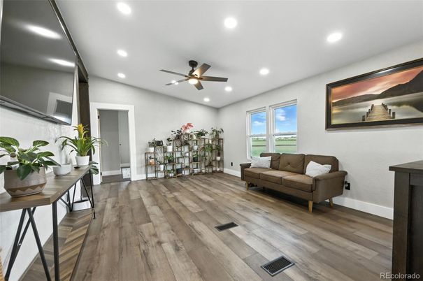 Dining room, Interior, Recessed Lighting, Wood Texture Flooring