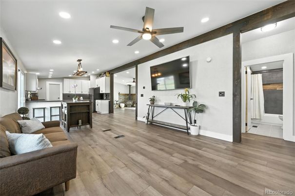 Interior, Kitchen, Pendant Lights, Recessed Lighting, Wood Texture Flooring