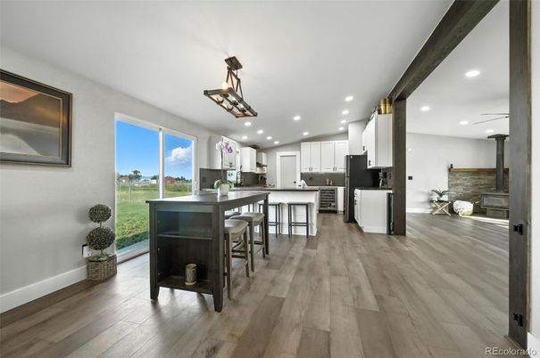 Interior, Kitchen, Pendant Lights, Recessed Lighting, Wood Texture Flooring