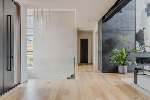 Fireplace, Interior, Pendant Lights, Wood Texture Flooring