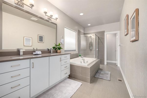 Bathroom, Dual Sink Vanities, Glass Shower, Interior, Recessed Lighting