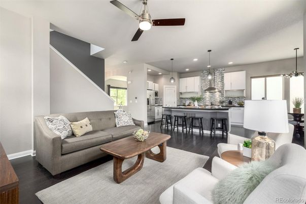 Interior, Kitchen, Living room, Pendant Lights, Recessed Lighting, Stainless Steel Appliances, Wood Texture Flooring