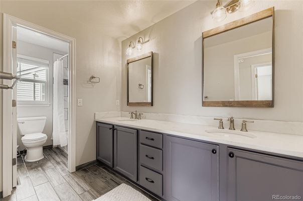 Bathroom, Dual Sink Vanities, Interior, Wood Texture Flooring