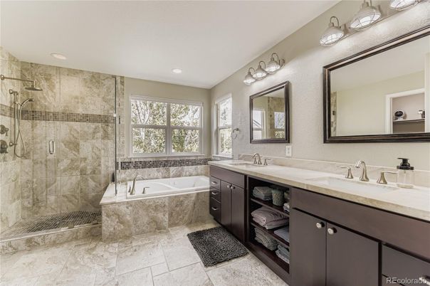 Bathroom, Dual Sink Vanities, Glass Shower, Interior, Recessed Lighting