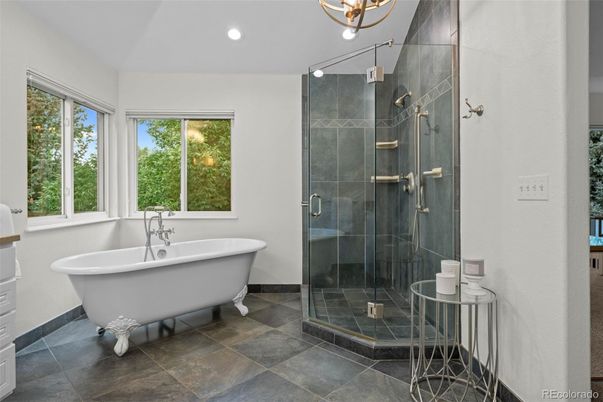 Bathroom, Free Standing Baths, Glass Shower, Interior, Recessed Lighting