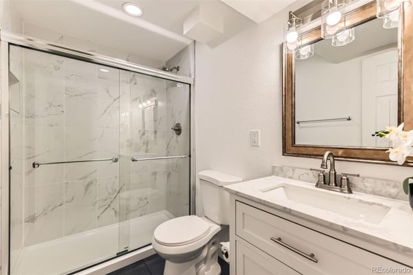 Bathroom, Glass Shower, Interior, Marble Walls, Recessed Lighting